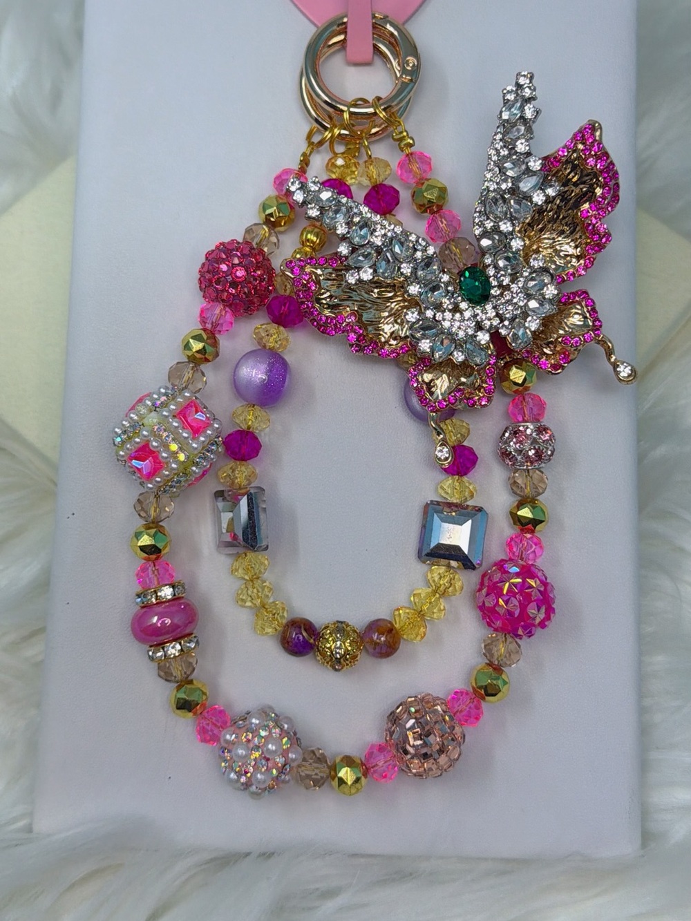 Rhinestone Butterfly Hot Pink Beaded Charm
